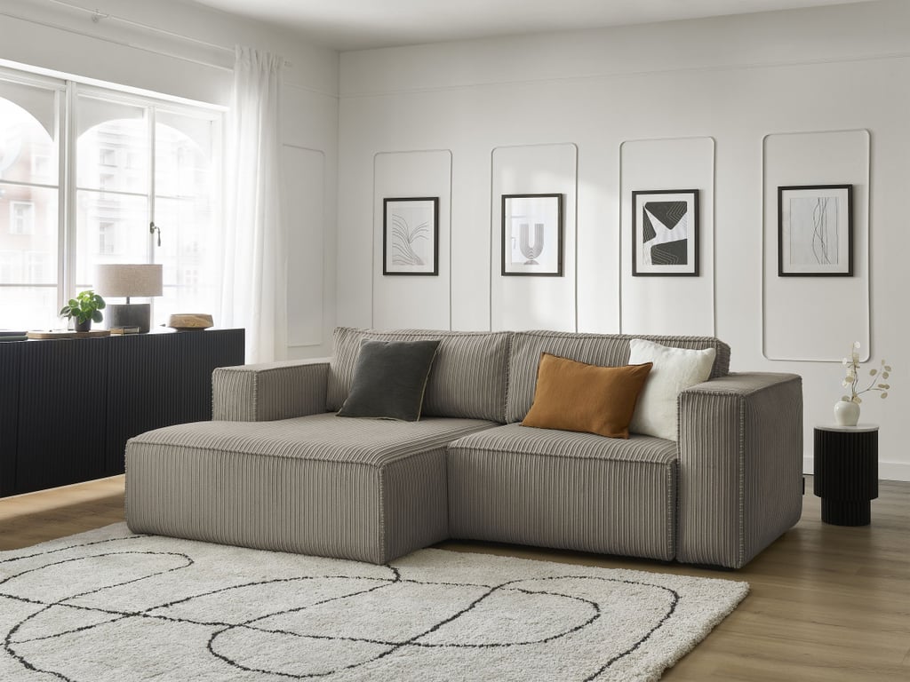 Produit similaire: Canapé d'angle convertible coffre NINA velours côtelé taupe angle gauche BOBOCHIC 3 places