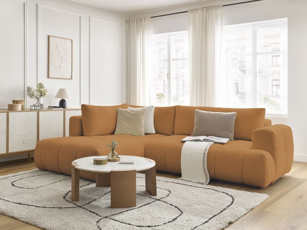 Produit similaire: Canapé d'angle L convertible FUJI tissu bouclette jaune angle gauche BOBOCHIC 4 places