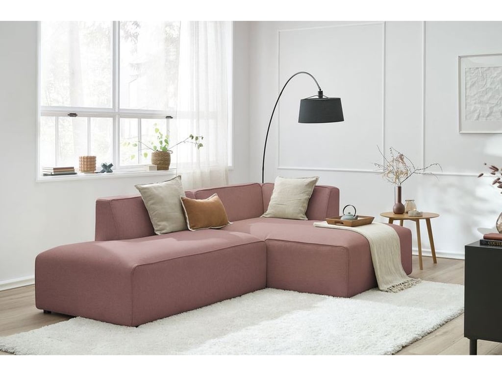 Produit similaire: Canapé d'angle fixe MEGEVE tissu chiné rose angle droit BOBOCHIC 4 places