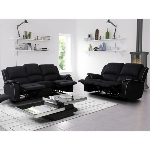 Canapé 3+2 places relax en microfibre HERNANI - Noir - VENTE-UNIQUE - Relaxation - 5 places