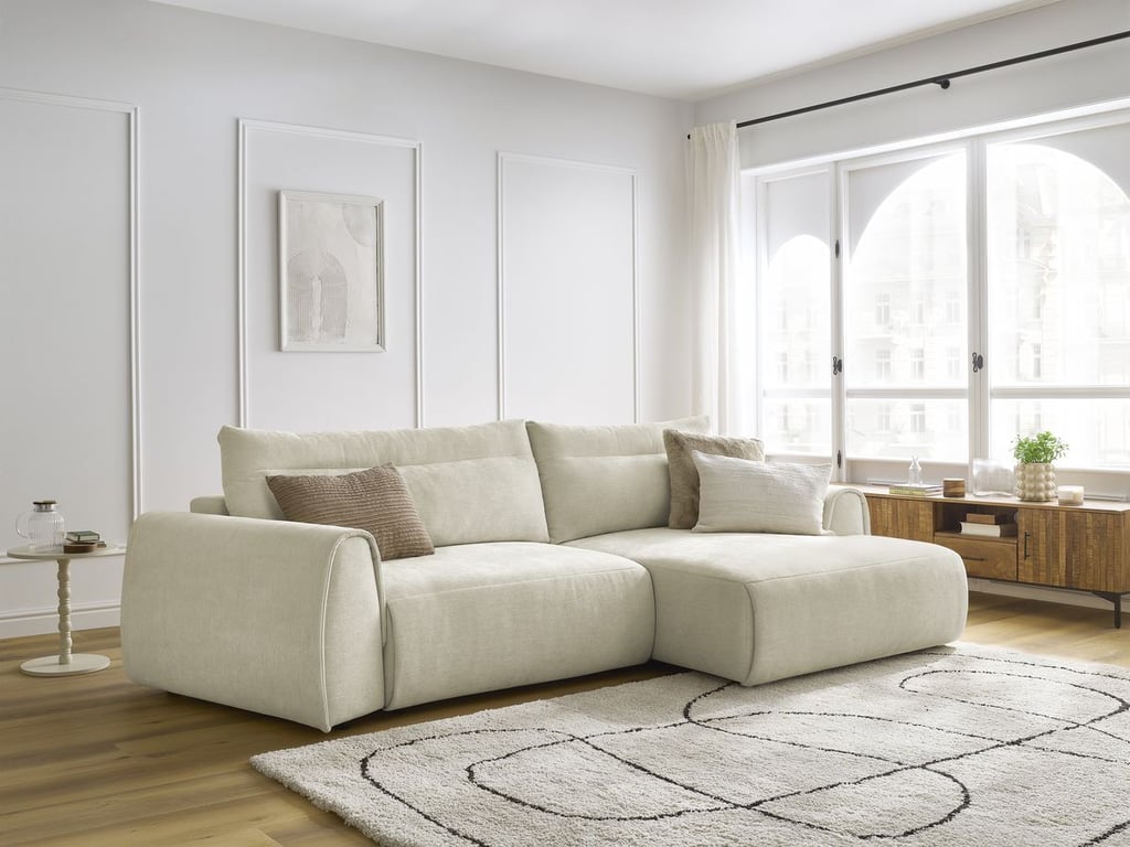 Produit similaire: Canapé d'angle incurvé fixe ADEN beige angle droit BOBOCHIC 3 places