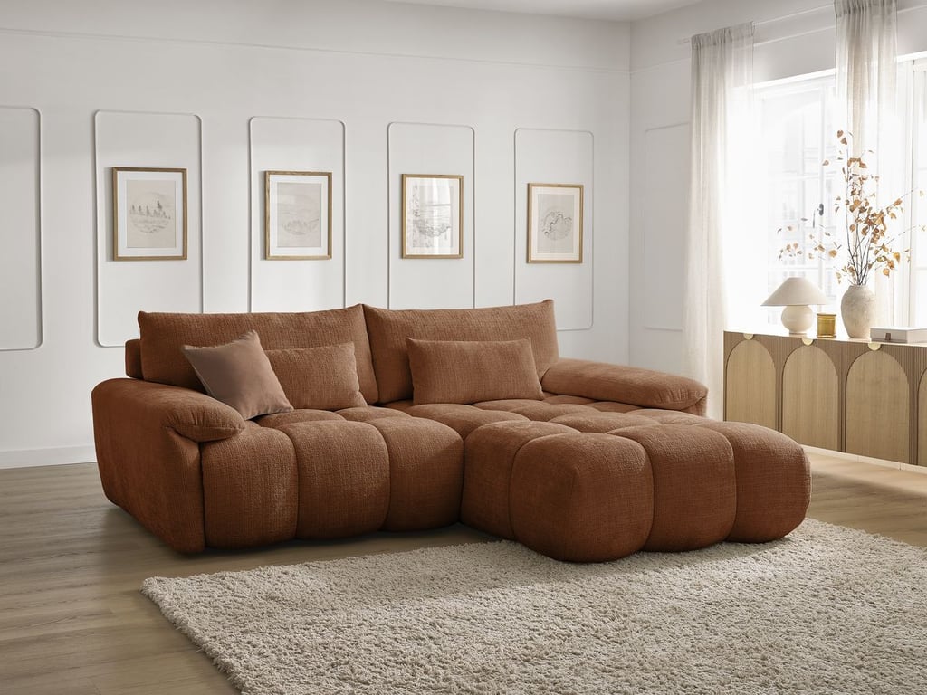 Produit similaire: Canapé d'angle fixe IVANE tissu texturé orange angle droit BOBOCHIC 3 places