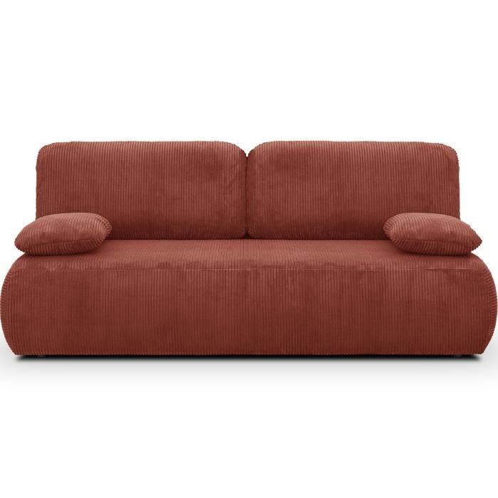 Canapé convertible 3 places avec coffre de rangement en velours côtelé rouille - Gemma - Vue supplémentaire 1