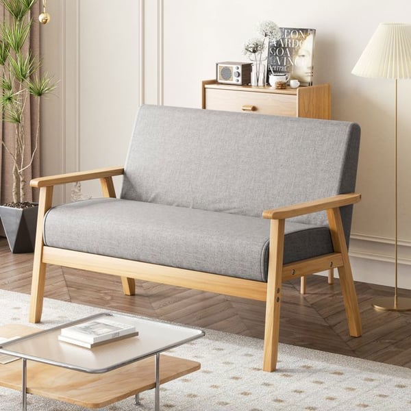 Mini Canapé 2 Places en Tissu Lin  Confortable,Canapé Scandinave,Fauteuil Moderne pour Salon Chambre Bureau ,107x60x76cm,Gris Clair