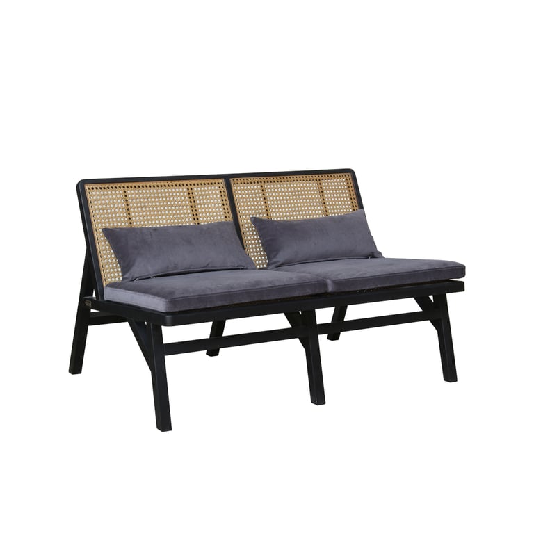 Produit similaire: Banquette en cannage chêne laquï¿½ noir et velours gris loup