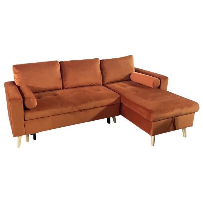 Produit similaire: Canapé d'angle convertible JAMES 3 places en velours terracotta