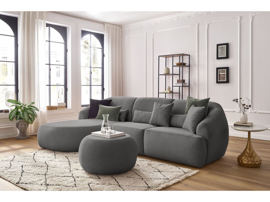 Produit similaire: Canapé d'angle fixe ALESIA avec pouf tissu chiné gris foncé angle gauche BOBOCHIC 4 places