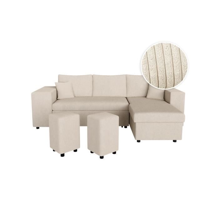 Produit similaire: Canapé d'angle réversible MADY avec coffre, rangement poufs à gauche en velours côtelé - Beige - L254 x P146 x H81cm - LOUNGITUDE