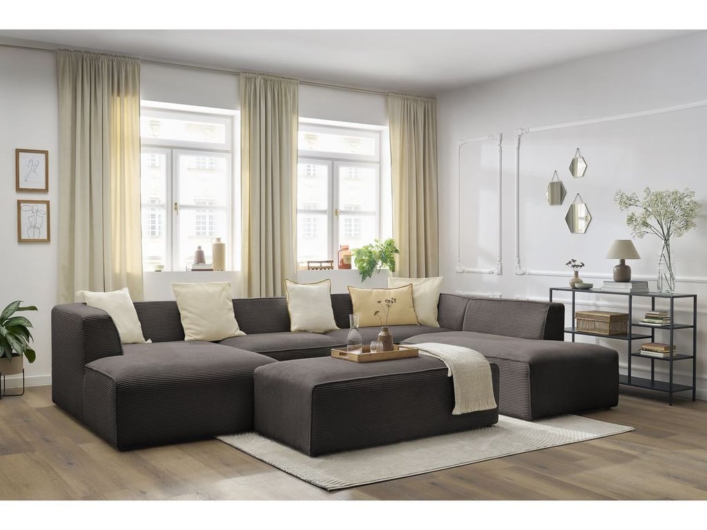 Produit similaire: Canapé panoramique fixe MEGEVE avec pouf tissu velours côtelé marron angle gauche BOBOCHIC 6 places