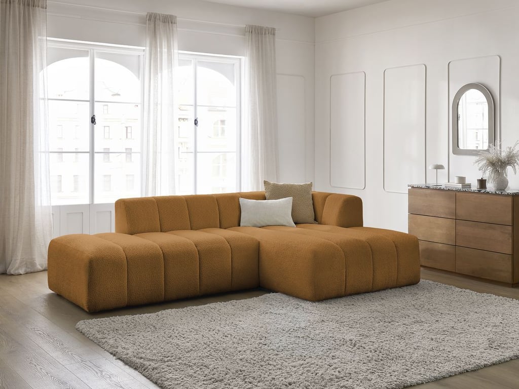 Produit similaire: Canapé d'angle fixe modulable ANNECY tissu bouclette jaune angle droit BOBOCHIC 3 places