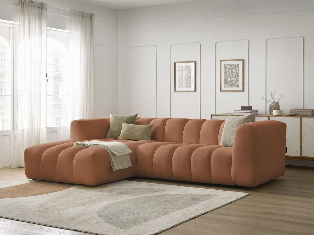 Produit similaire: Canapé d'angle fixe TALIA tissu chiné orange angle gauche BOBOCHIC 3 places