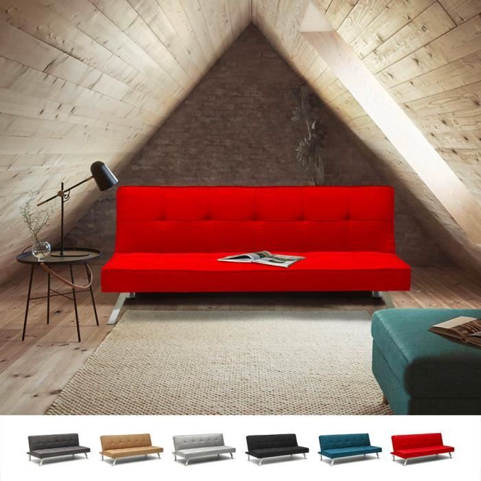 Canapé Convertible - Gemma - 2 Places - Tissu Rouge - Design Moderne - Clic Clac