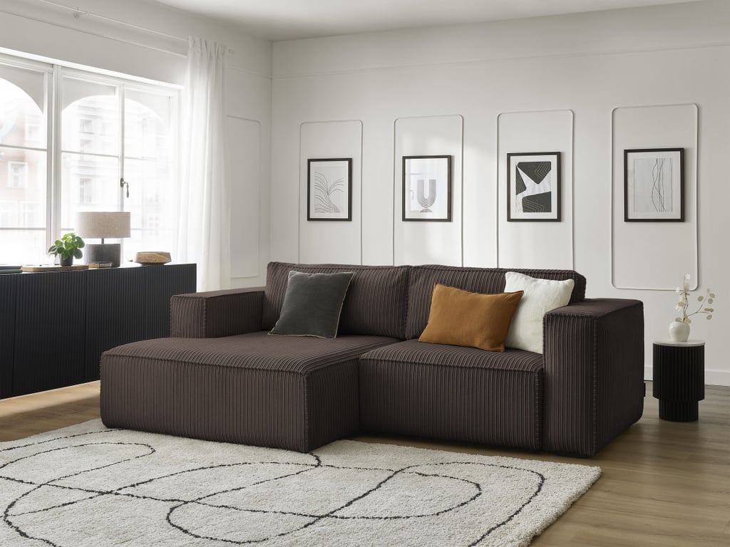 Produit similaire: Canapé d'angle convertible coffre NINA velours côtelé marron angle gauche BOBOCHIC 3 places