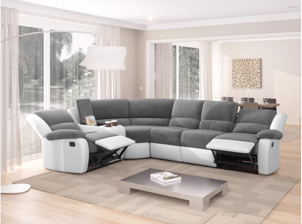 Produit similaire: RELAXXO - Canapé d'angle de Relaxation manuel LEO 5 places bi-matière Simili/Tissu