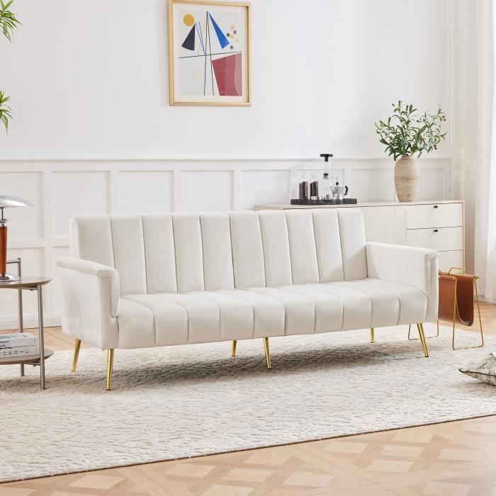 Produit similaire: Canapé pliant 183×76×75cm - OKWISH - Avec pieds en métal doré, dossier et accoudoir réglables - Velours beige