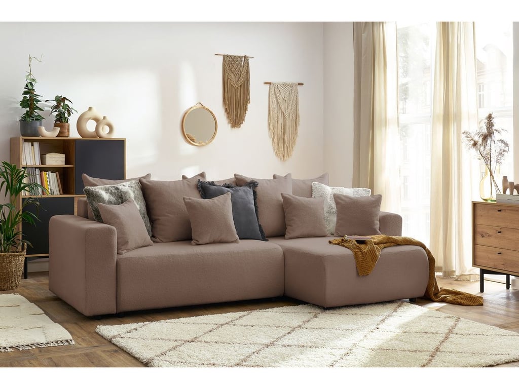 Produit similaire: Canapé d'angle réversible convertible coffre ENVY tissu bouclette doux marron BOBOCHIC 5 places