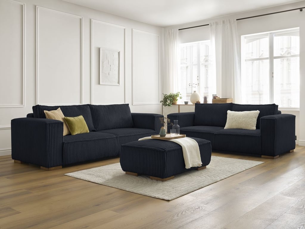 Produit similaire: Ensemble canapé droit fixe 3 + 2 places CHELSEA gros velours côtelé avec pouf noir BOBOCHIC