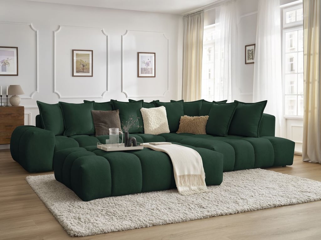 Produit similaire: Canapé d'angle fixe EVEREST tissu texturé avec pouf vert angle droit BOBOCHIC 5 places