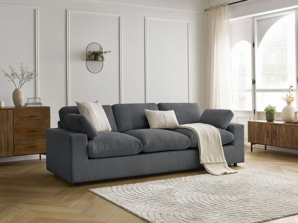 Produit similaire: Belair canapé droit fixe 3 places velours côtelé gris foncé