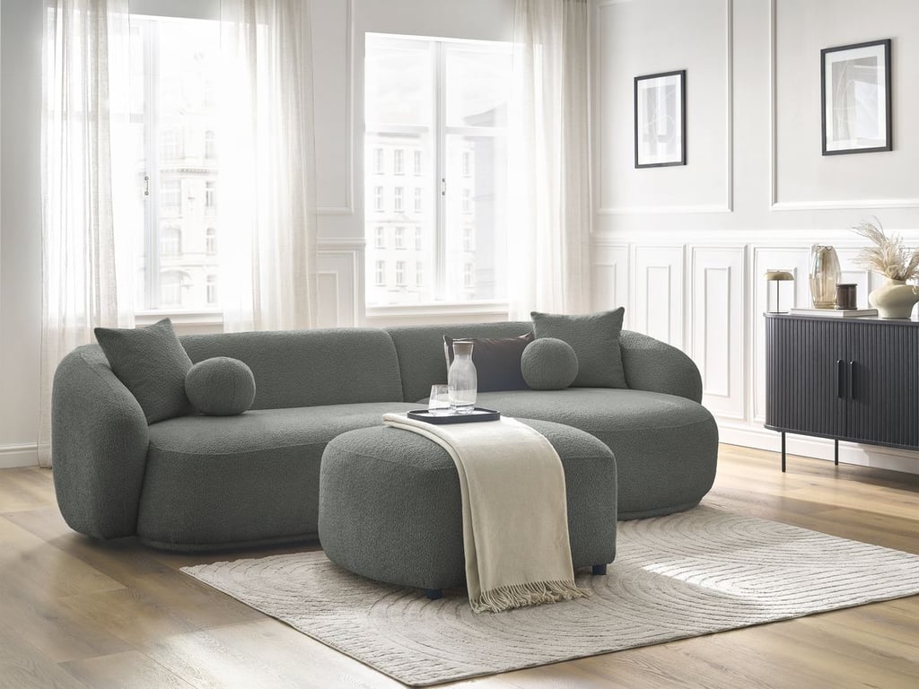 Produit similaire: Canapé d'angle fixe ASHLEY avec pouf gris foncé angle droit BOBOCHIC 4 places