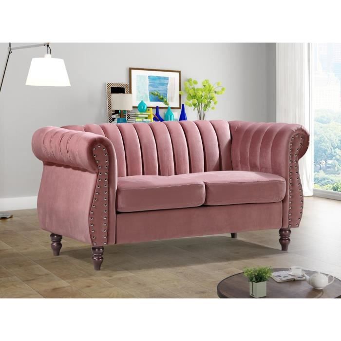 Canapé chesterfield 2 places en velours vieux rose TRUMBO