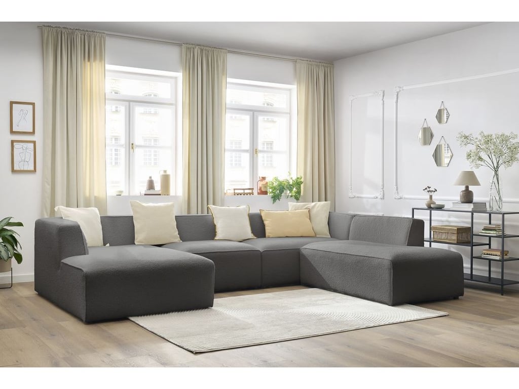 Produit similaire: Canapé panoramique fixe MEGEVE tissu bouclette gris foncé angle gauche BOBOCHIC 5 places