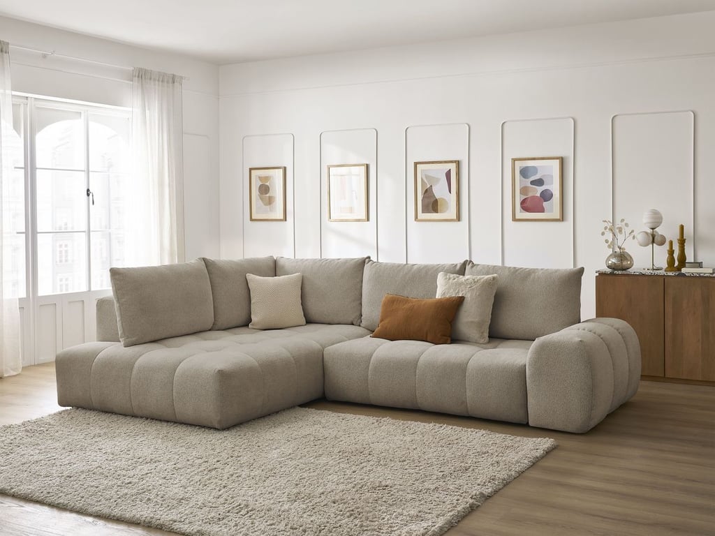 Produit similaire: Canapé d'angle L convertible coffre EVEREST tissu chiné taupe angle gauche BOBOCHIC 3 places