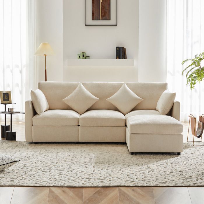 Produit similaire: Gutent Canapé en tissu Chenille, canapé 3/4 places, canapé d'angle en L avec pouf, pour appartements, Beige