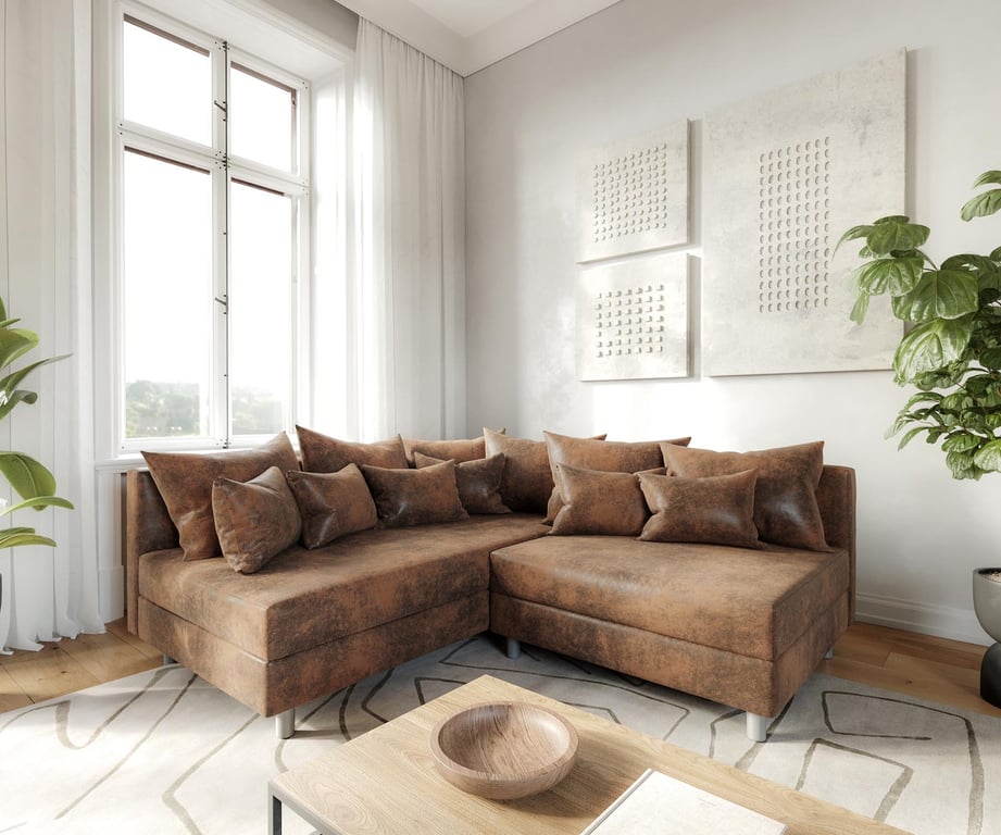 Produit similaire: Canapé d'angle Clovis marron aspect antique ottoman gauche canapé module