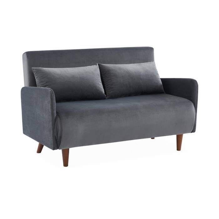 Produit similaire: Canapé convertible en velours - Panam - 2 places scandinave. pieds bois foncé. gris foncé. banquette. dossier inclinable