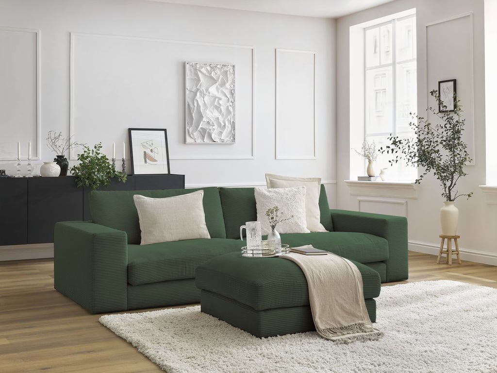 Produit similaire: Canapé droit fixe 3 places LEONARD velours côtelé avec pouf vert foncé BOBOCHIC