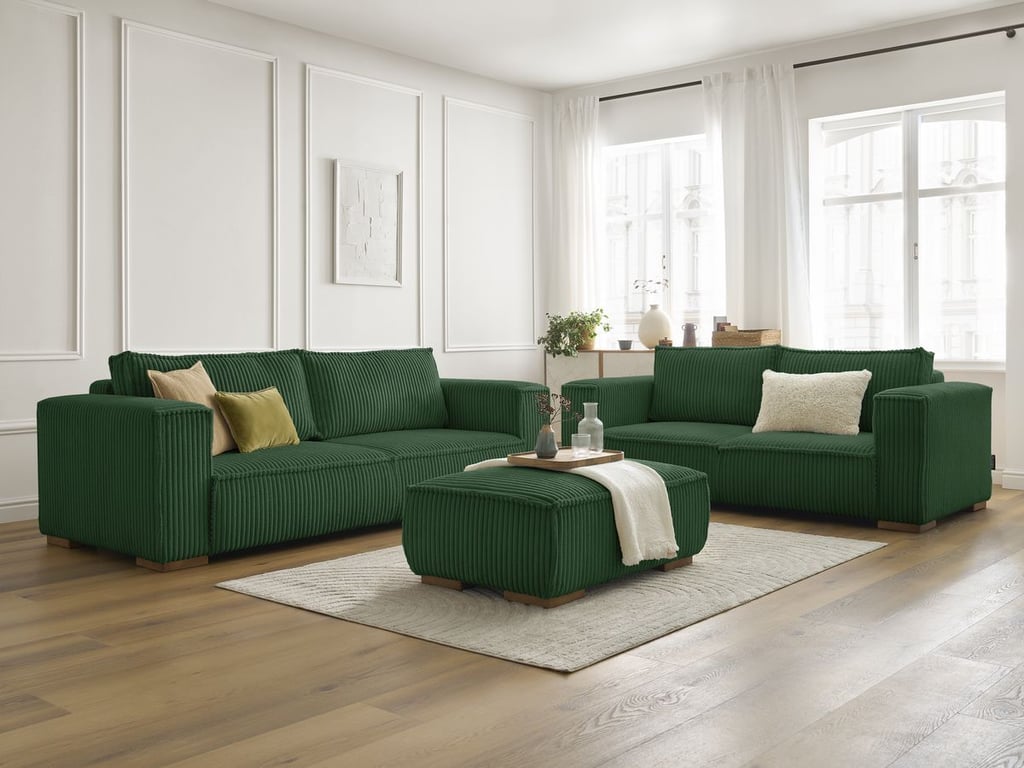 Produit similaire: Ensemble canapé droit fixe 3 + 2 places CHELSEA gros velours côtelé avec pouf vert BOBOCHIC