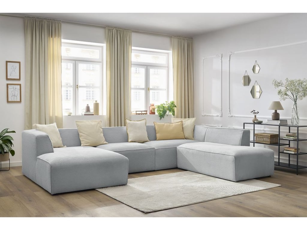 Produit similaire: Canapé panoramique fixe MEGEVE tissu velours côtelé gris clair angle gauche BOBOCHIC 5 places