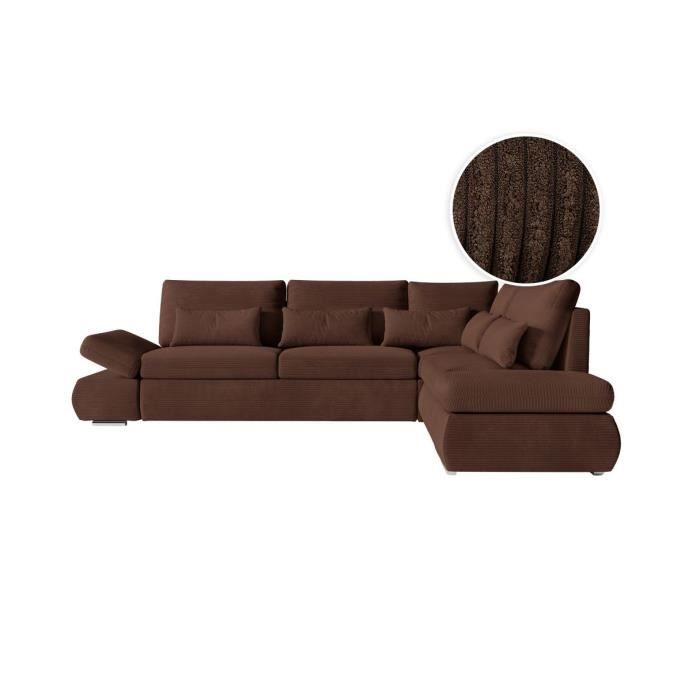 Canapé d'angle 4 places réversible SEBASTIAN convertible avec coffre en velours côtelé - Marron - L267 x P200 x H90cm - LOUNGITUDE - Vue supplémentaire 1
