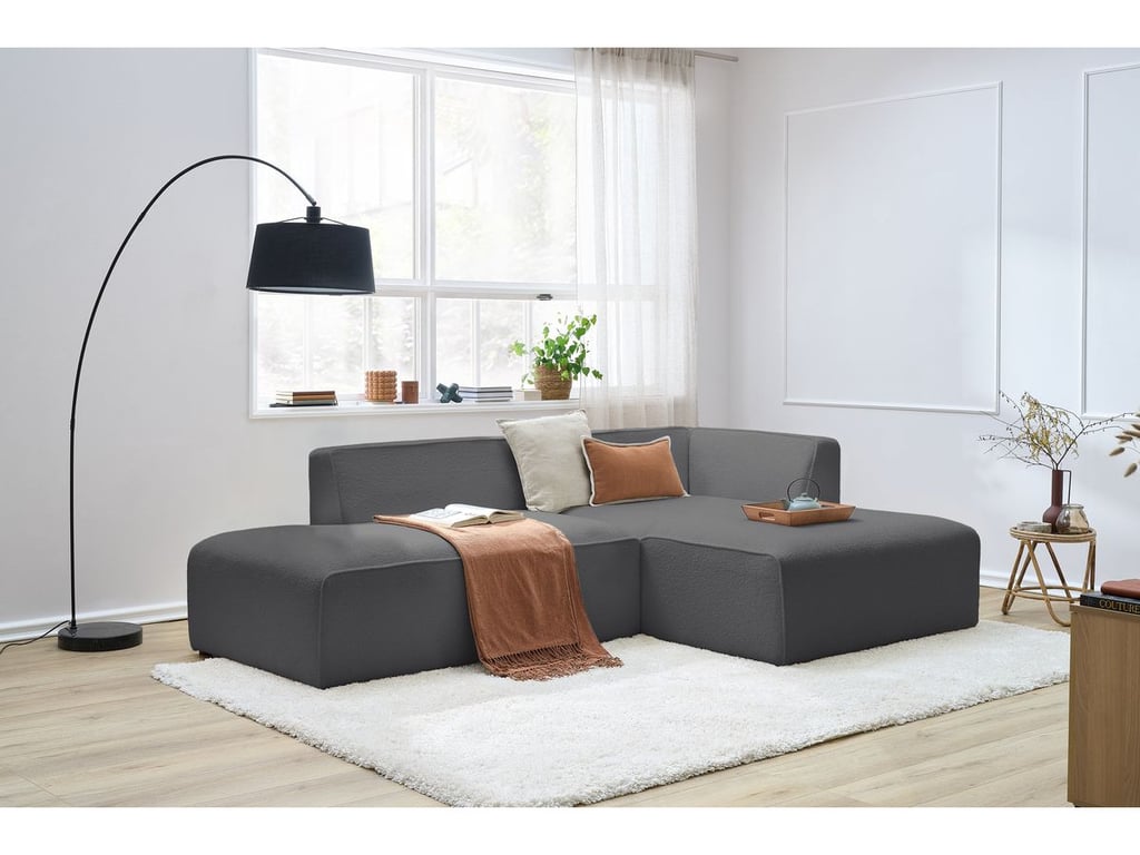 Produit similaire: Canapé d'angle fixe MEGEVE tissu bouclette gris foncé angle droit BOBOCHIC 4 places