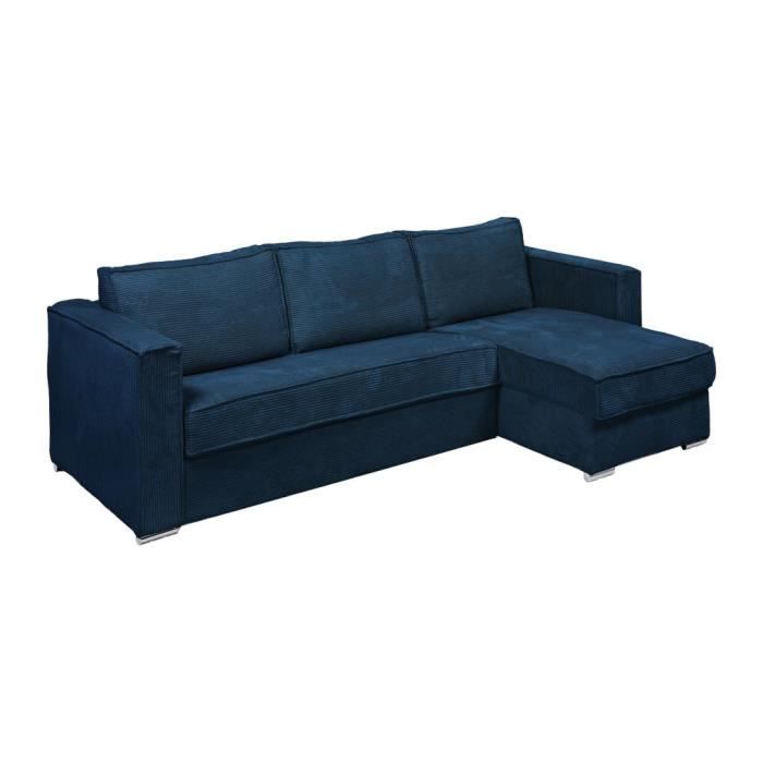 Produit similaire: Canapé d'angle convertible express et réversible en velours côtelé bleu nuit - Couchage 140 cm - Matelas 22 cm LORETO