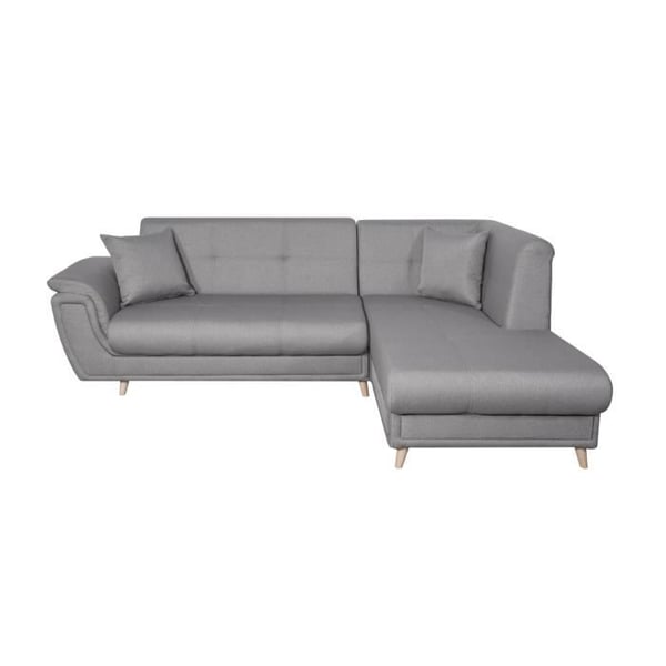 Canapé d'angle droit 5 places FLAVIE convertible en tissu - Gris - L260 x 180 x 85cm - LOUNGITUDE