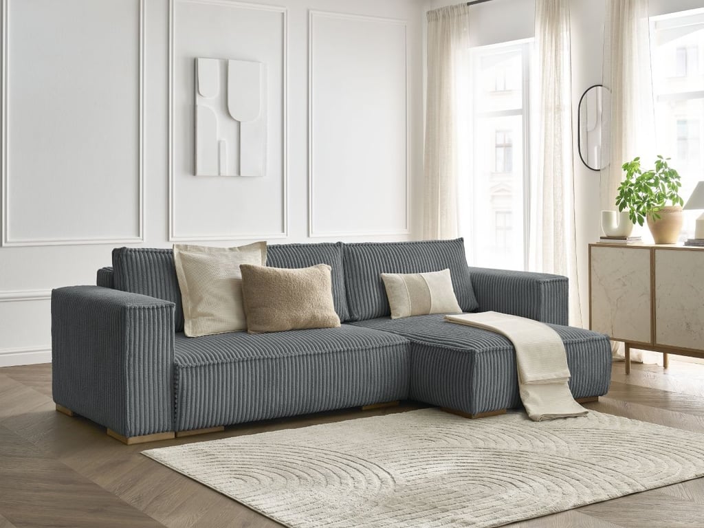 Produit similaire: Canapé d'angle convertible réversible coffre CHELSEA gros côtelé doux gris foncé réversible BOBOCHIC 3 places