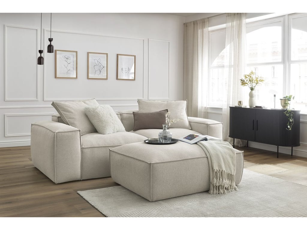 Produit similaire: Canapé droit fixe 3 places ultra moelleux BOHEME tissu chiné avec pouf beige BOBOCHIC