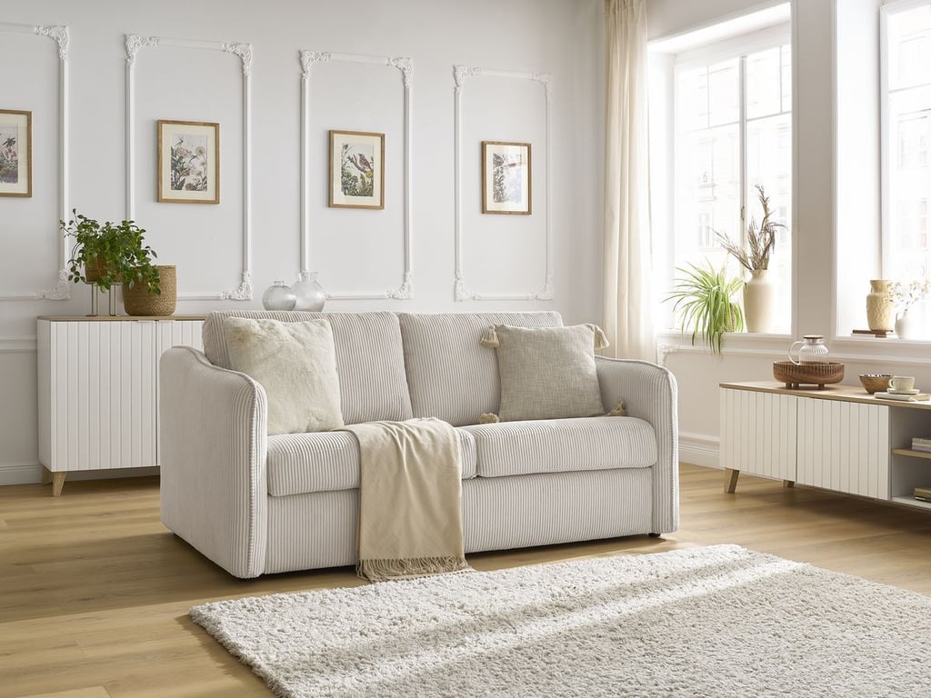 Produit similaire: Canapé droit convertible LENNY ouverture express 2 plis velours côtelé beige BOBOCHIC 3 places