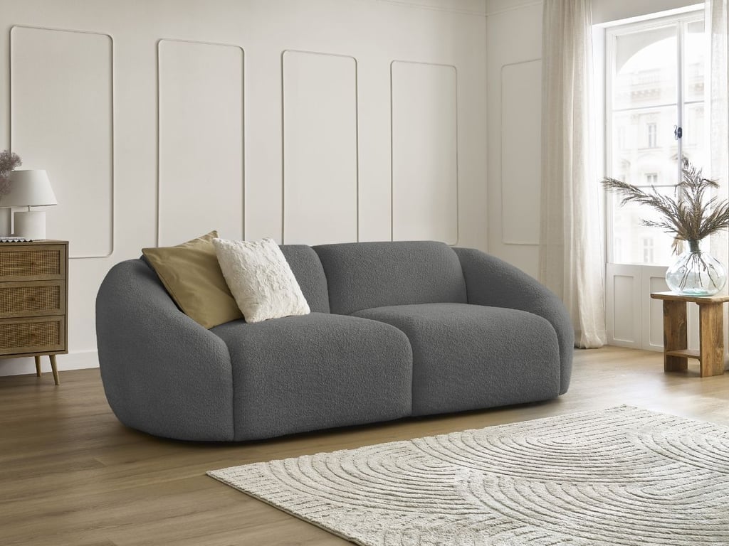 Produit similaire: Canapé droit fixe 3 places TINA tissu bouclette gris foncé BOBOCHIC