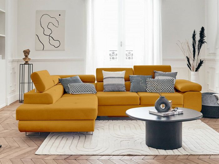 Produit similaire: Pablo - canapé d'angle gauche - 5 places - convertible avec coffre et têtières réglables - en velours