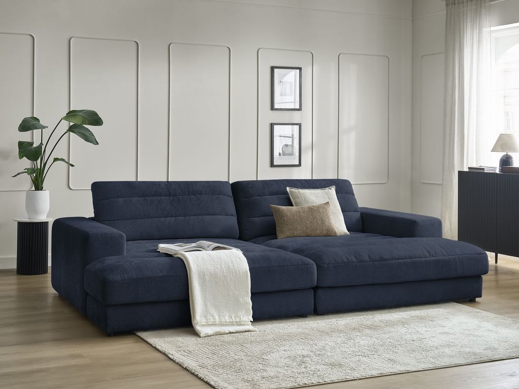 Produit similaire: Canapé droit fixe 4 places SIERRA assise profonde tissu texturé bleu foncé BOBOCHIC