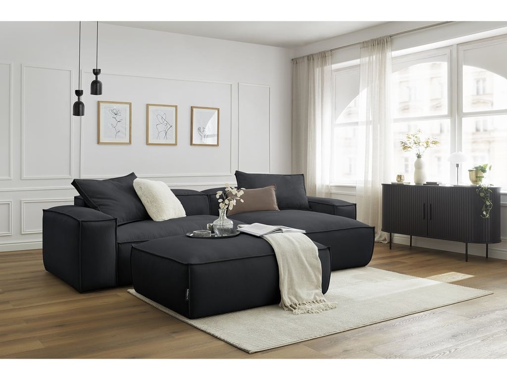 Produit similaire: Canapé d'angle réversible ultra moelleux BOHEME velours côtelé avec pouf noir réversible BOBOCHIC 3 places