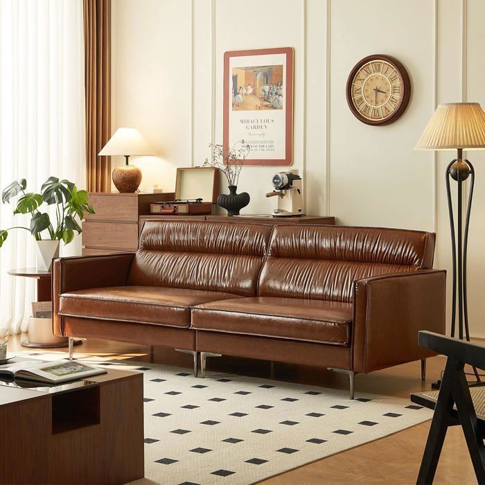 Produit similaire: Canapé vintage 3 places en cuir huilé, pieds métal, marron – 220 cm – canapé d'angle salon.