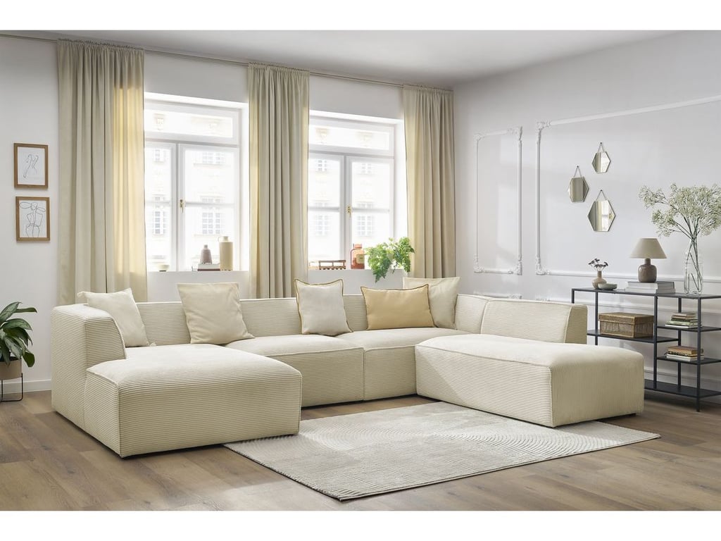 Produit similaire: Canapé panoramique fixe MEGEVE tissu velours côtelé beige angle gauche BOBOCHIC 5 places