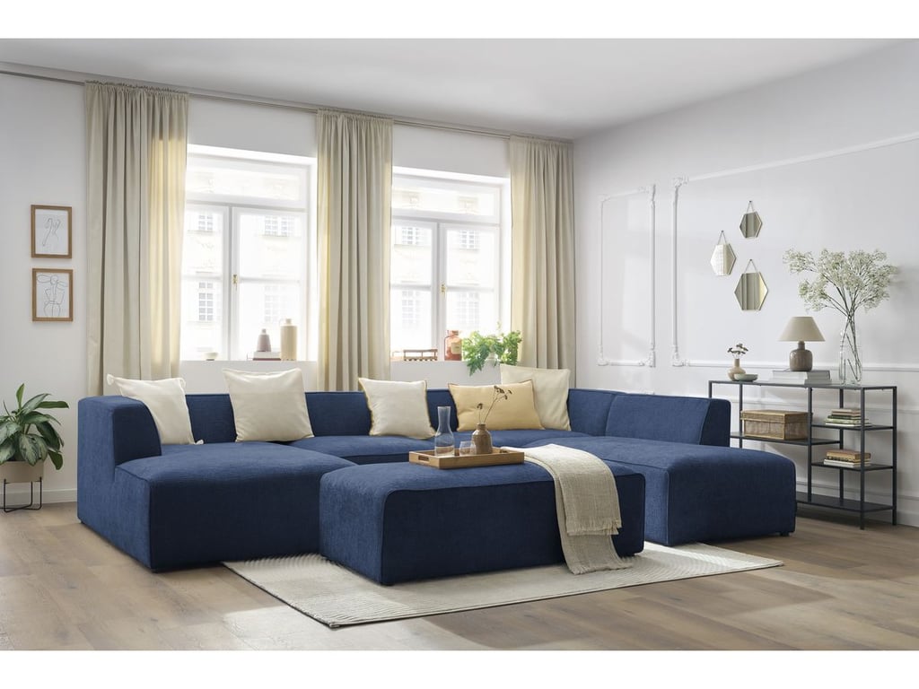 Produit similaire: Megeve canapé panoramique fixe 6 places tissu texturé bleu foncé angle gauche