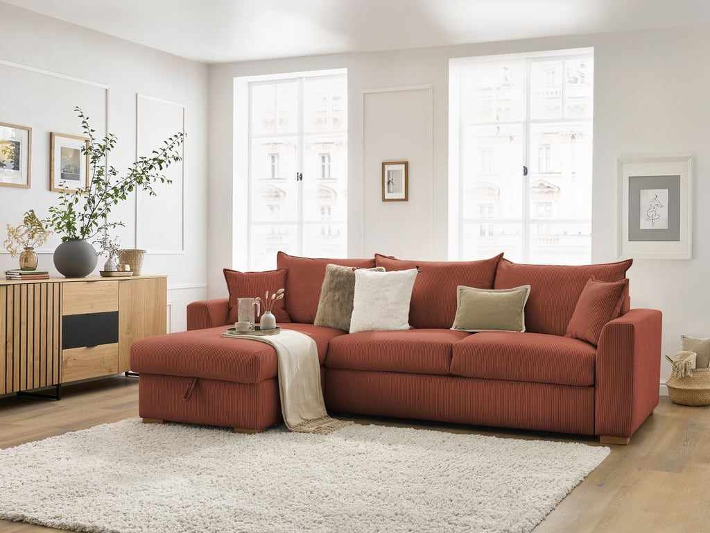 Produit similaire: Canapé d'angle réversible convertible ouverture express AUGUSTIN velours côtelé orange 160x200 BOBOCHIC 3 places