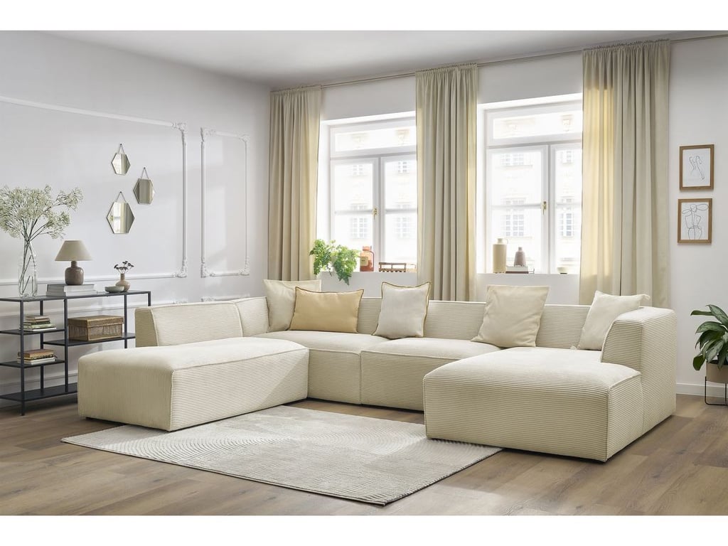 Produit similaire: Canapé panoramique fixe MEGEVE tissu velours côtelé beige angle droit BOBOCHIC 5 places