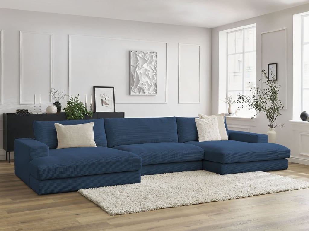 Produit similaire: Canapé panoramique fixe compact LEONARD velours côtelé bleu foncé BOBOCHIC 4 places